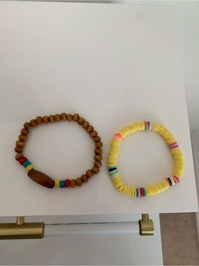 Yellow and Brown Beaded Stretch Bracelets - Set of 2